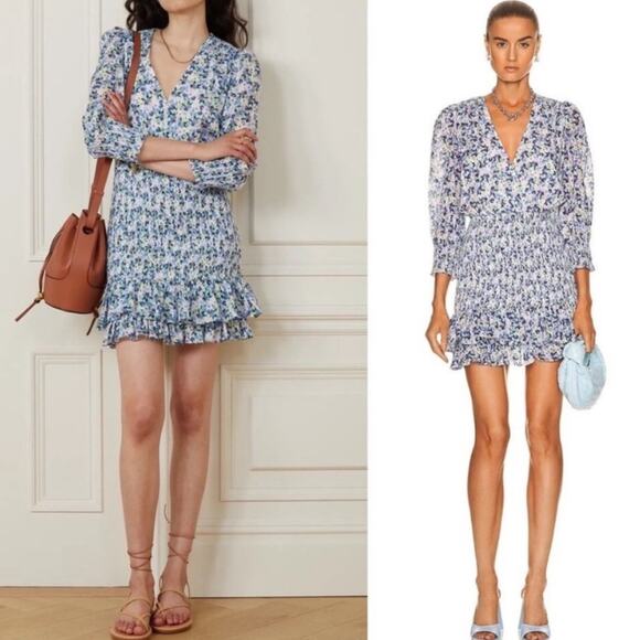 NWT Veronica Beard Darrah Smocked Floral V-Neck Dress with Ruffle Hem Sz 10 - Picture 1 of 10